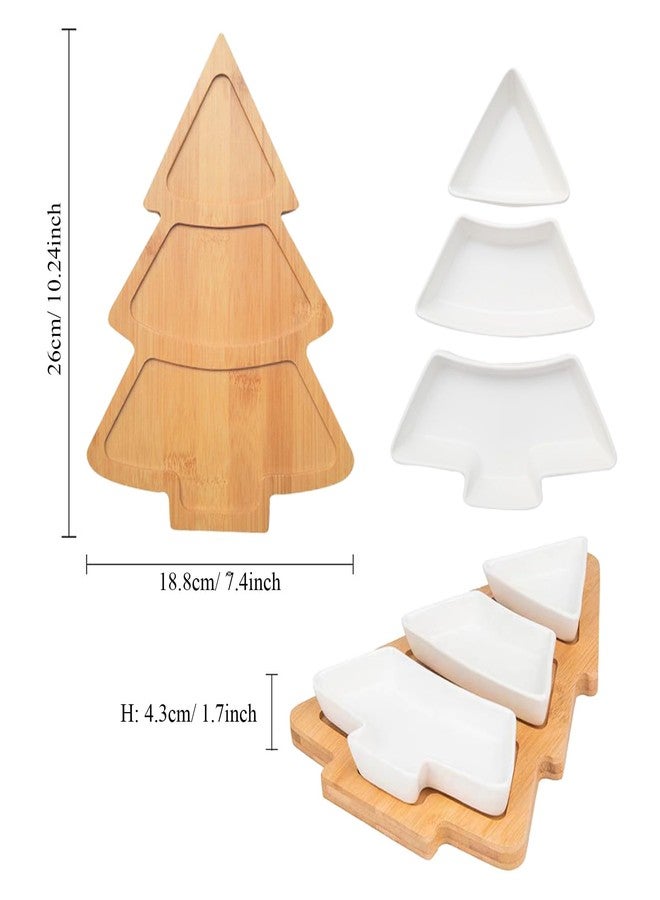 Qancesd Christmas Tree Shaped Platter Ceramic Dinner Plates with Wood Tray Christmas Tree Dishes Decorative Food Serving Tray for Appetizer Snack - Image 2