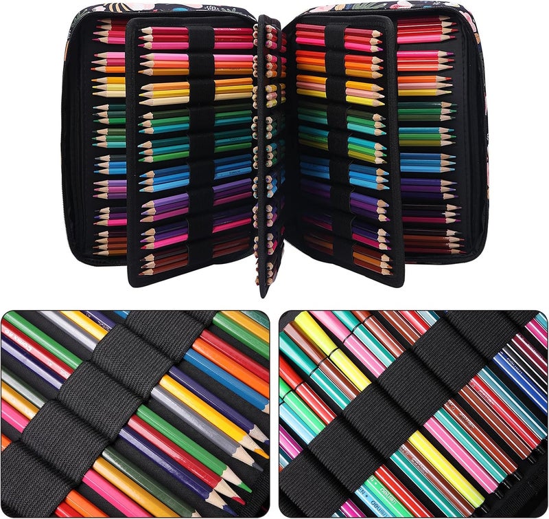 BOMKEE Colored Pencil Case 220 Slots Pencils/Gel Pens Organizer Waterproof Travel Case Zipper Carrying Portable Pencil Markers Pen Holder Bag for Painter Writers School Students (Flourishing Flowers) - Image 2