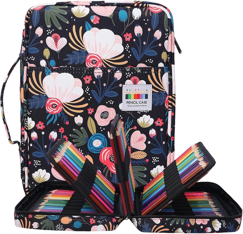 BOMKEE Colored Pencil Case 220 Slots Pencils/Gel Pens Organizer Waterproof Travel Case Zipper Carrying Portable Pencil Markers Pen Holder Bag for Painter Writers School Students (Flourishing Flowers) - Image 1