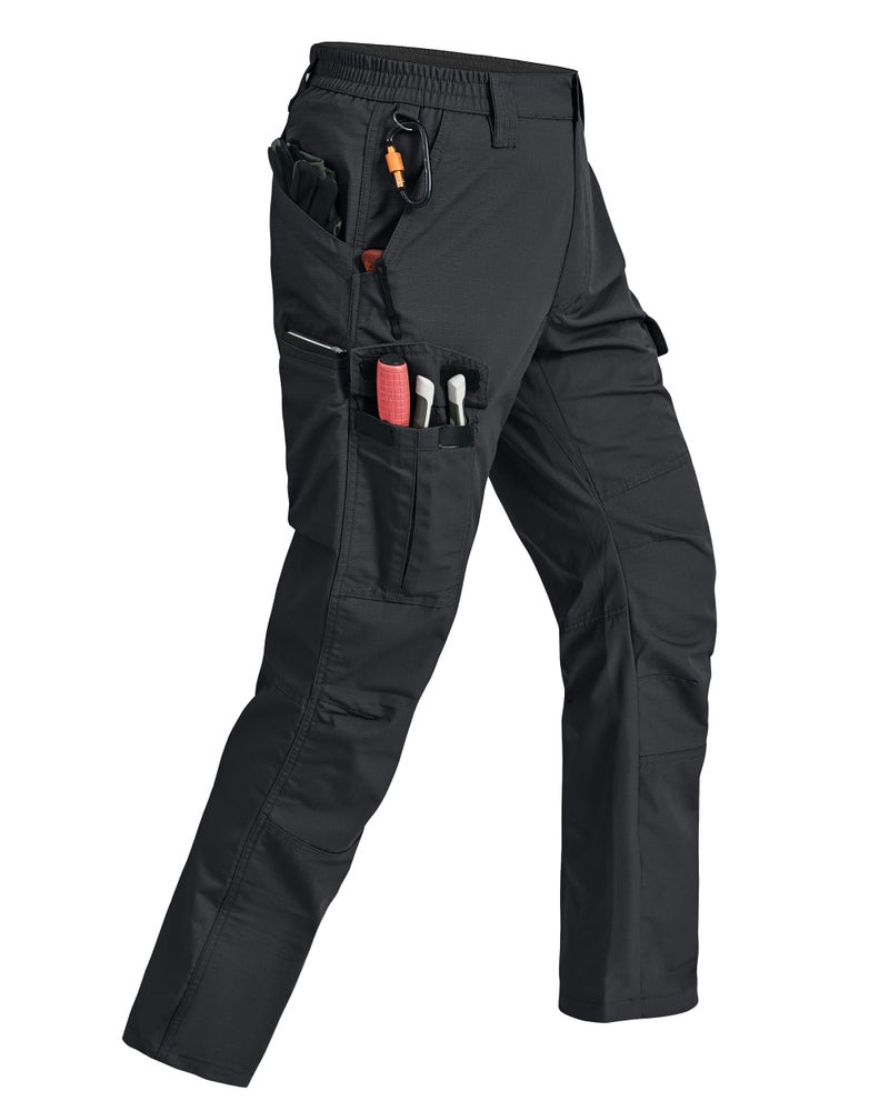 Rapoo Tactical Pants for Men Cargo Working Fishing Hiking Pants for Men with Multi Pockets Elastic Waist Mens Ripstop Construction Carpenter Pants Black 40Wx30L - Image 1