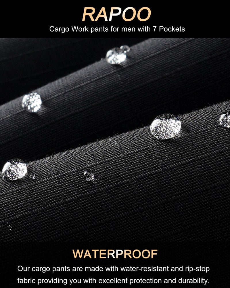 Rapoo Tactical Pants for Men Cargo Working Fishing Hiking Pants for Men with Multi Pockets Elastic Waist Mens Ripstop Construction Carpenter Pants Black 40Wx30L - Image 4