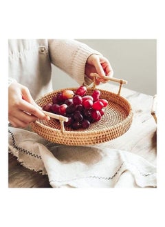 Beauenty 3-Piece Round Woven Serving Tray with Handles Brown 22, 24, 28cm  - Image 2