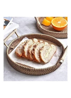 Beauenty 3-Piece Round Woven Serving Tray with Handles Brown 22, 24, 28cm  - Image 4
