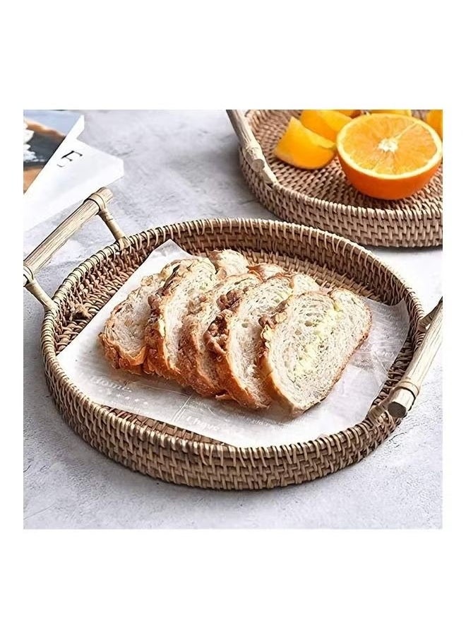 Beauenty - 3-Piece Round Woven Serving Tray with Handles Brown 22, 24, 28cm - Image 1