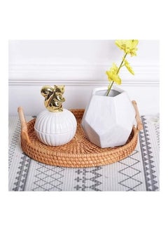 Beauenty 3-Piece Round Woven Serving Tray with Handles Brown 22, 24, 28cm  - Image 5