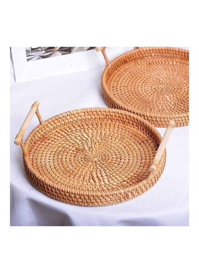 Beauenty - 3-Piece Round Woven Serving Tray with Handles Brown 22, 24, 28cm - Image 1