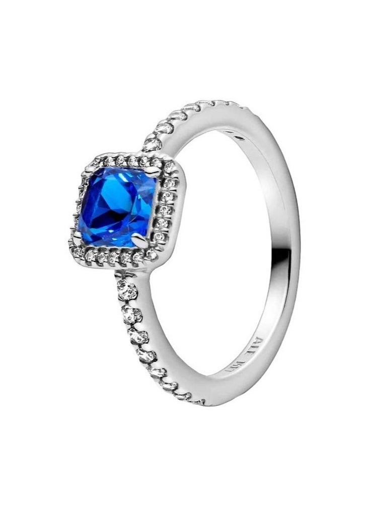 Pandora Violet - PANDORA Blue Square Halo Ring in Sterling Silver with Blue Cubic Zirconia - Image 1