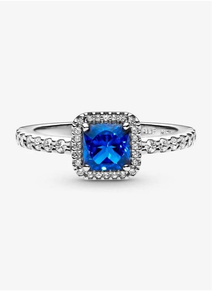 Pandora Violet - PANDORA Blue Square Halo Ring in Sterling Silver with Blue Cubic Zirconia - Image 1