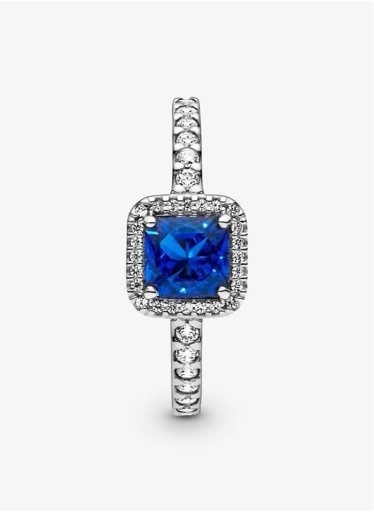 Pandora Violet - PANDORA Blue Square Halo Ring in Sterling Silver with Blue Cubic Zirconia - Image 1