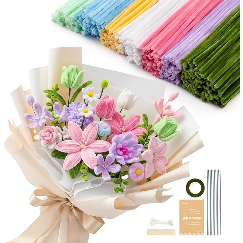 Caydo 500 Pieces Pipe Cleaners Flower Set, Chenille Stems, Pipe Cleaner Craft Supplies Bulk Fluffy Fuzzy Sticks for DIY Art Projects Creative Gift Party Decorations (Macaron) - Image 1