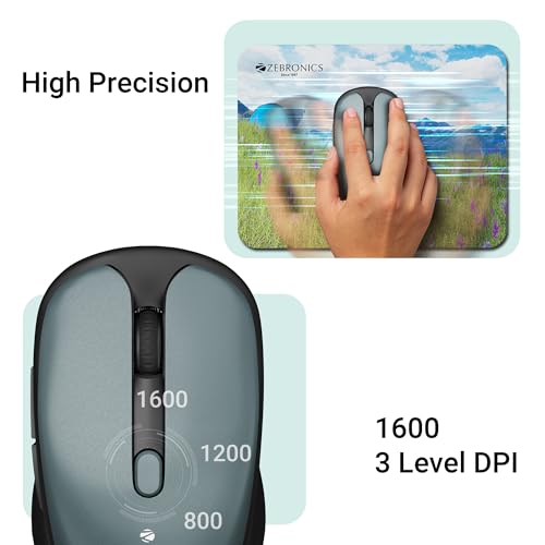 ZEBRONICS Charm Rechargeable Wireless Mouse, Dual Mode (2.4GHz + BT), Dual Bluetooth, Upto 1600 DPI, Silent Operation, 6 Buttons, Comfortable & Ergonomic, for Mac | Laptop | Computer (Metallic Green) - Image 3