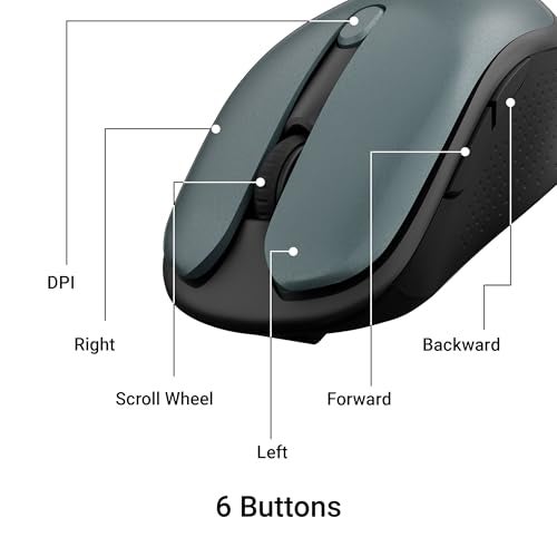 ZEBRONICS Charm Rechargeable Wireless Mouse, Dual Mode (2.4GHz + BT), Dual Bluetooth, Upto 1600 DPI, Silent Operation, 6 Buttons, Comfortable & Ergonomic, for Mac | Laptop | Computer (Metallic Green) - Image 5