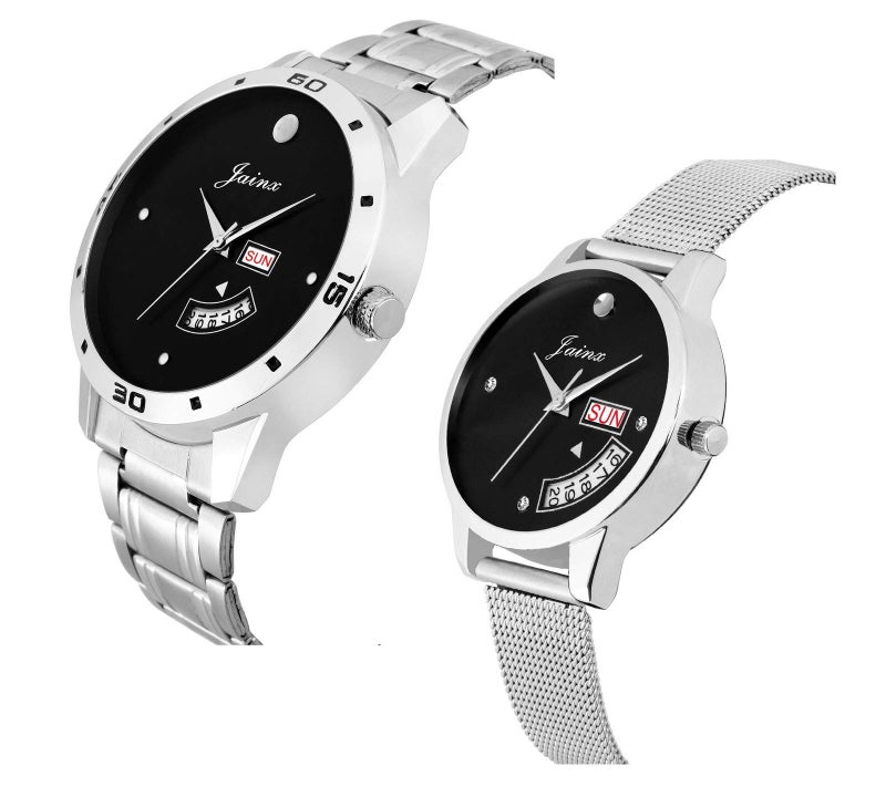 jainx Day Date Feature Steel Chain Gift Set Analog Wrist Watch for Couple - JC451 - Image 4