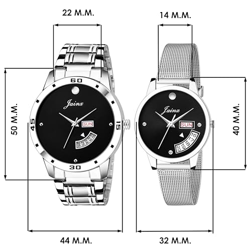 jainx Day Date Feature Steel Chain Gift Set Analog Wrist Watch for Couple - JC451 - Image 3