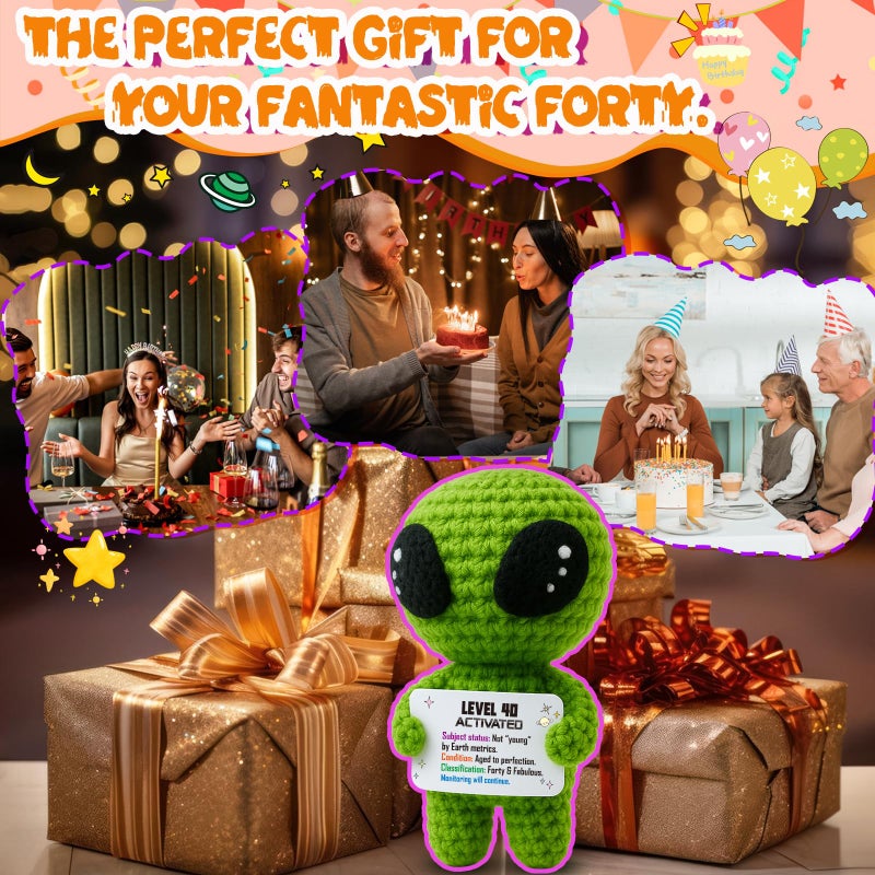 MAMAGIFTREE 40th Birthday Milestone Keepsake â€“ Handmade Crochet Alien Keepsake Doll with Funny Bday Message â€“ Unique 40 Years Old Gift for Him Her Friend or Family - Image 4