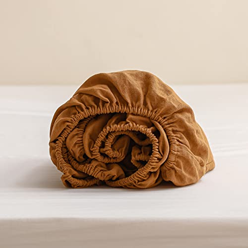 SimpleOpulence 100 Linen Fitted Sheet Queen1 Piece 14 Inch Deep Pocket Mattress Cover Natural French Flax Stone Washed Farmhouse Soft Breathable Bottom SheetsRust