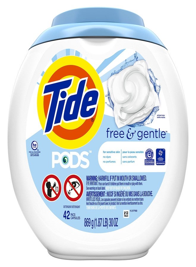 Tide أقراص مسحوق الغسيل تايد، خالية ولطيفة، 42 قطعة (عبوة من 4) (قد يختلف التعبئة) - Image 1