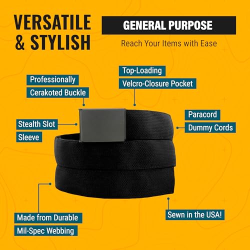 Wazoo Cache Belt, Anti-Theft Everyday Carry Belt for Travel and Outdoors - Stainless-Steel Buckle, Hidden Sleeve, Made in USA (Black, Medium) - Image 3
