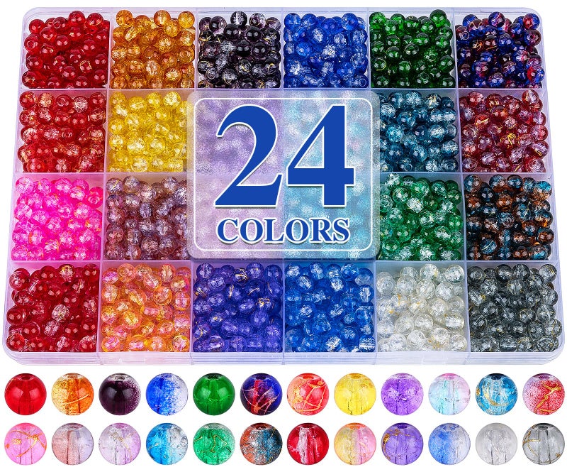 XSEINO About 1200 PCS 6mm Golden Silk Style Glass Beads Bracelet Making Kit24 Assorted Colors Golden Silk Series Crystal Beads for Bracelet and Jewelry Making and DIY CraftsFriendship Bracelets