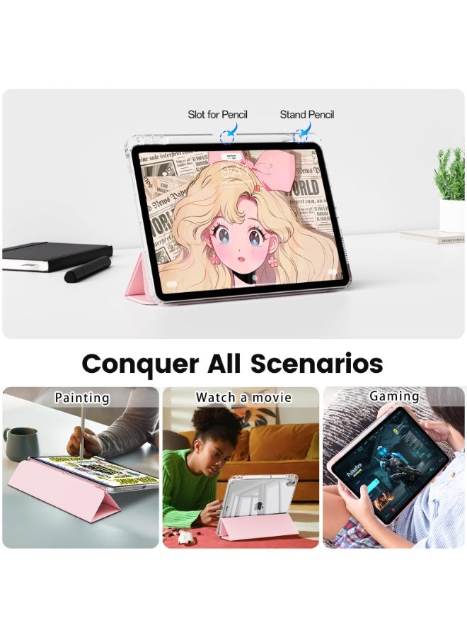 Case for Honor Pad X8a 11 Inch ,Transparent Airbag With Pen Slot For Anti Drop, Tablet Protective Cover, Triple Fold Multi Angle Design, Automatic Wake-up/sleep, Soft Leather,Pink - Image 4