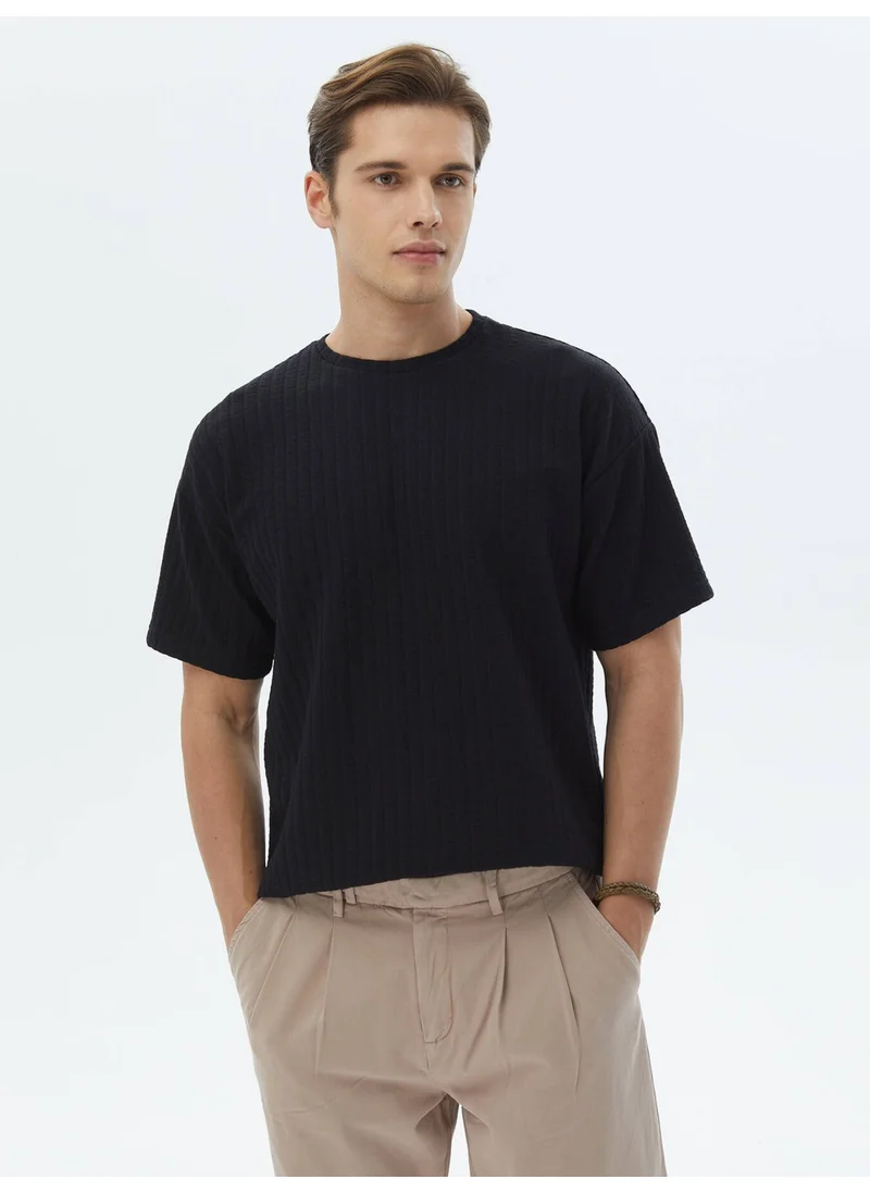 Kip Black Jacquard Crew Neck Cotton Blend T-Shirt