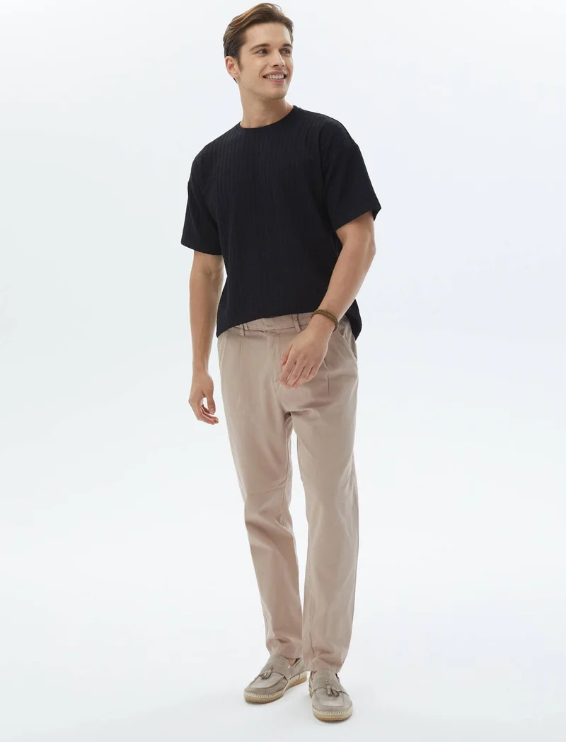 Kip Black Jacquard Crew Neck Cotton Blend T-Shirt