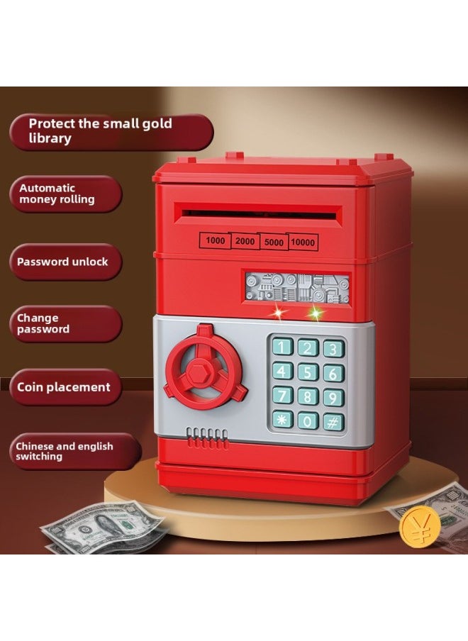 Children's Piggy Bank Automatic Induction Roll Money Atm Large Capacity Simulation Intelligent Electronic Fingerprint Password Box Piggy Bank-Color:Classic Password Piggy Bank [automatic Money Rolling] Red 7601  - Image 1