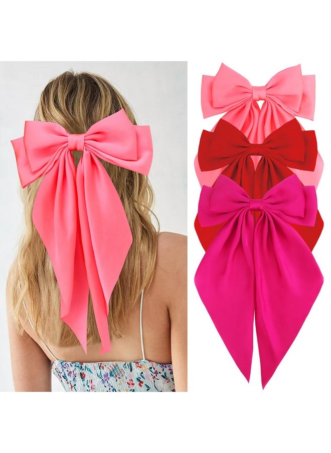 Hair Bows For Women Girls 3Pcs Pink Red Rose Red Silky Satin Large Bows Hair Clip Oversized Hair Ribbons Long Tail Big Bows Hair Accessories - pzsku/Z806F96260BD64D3A600BZ/45/_/1734182964/d7fa975d-de19-4a2d-b4ad-2fd68ccecbec