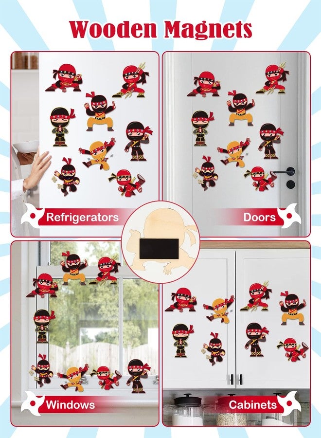 Bafeil 24 Set Ninja Party Favors - with Magnets Diamond Stickers Glitter Glue Pens - Karate Party Favors for Kids - Non-Toxic DIY Wooden Ninja Paint Crafts - Goodie Bags Gifts Prizes for Kids Boys Toddler - Image 3