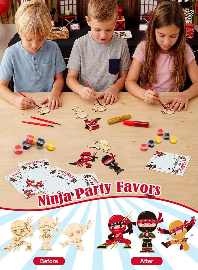 Bafeil 24 Set Ninja Party Favors - with Magnets Diamond Stickers Glitter Glue Pens - Karate Party Favors for Kids - Non-Toxic DIY Wooden Ninja Paint Crafts - Goodie Bags Gifts Prizes for Kids Boys Toddler - Image 5