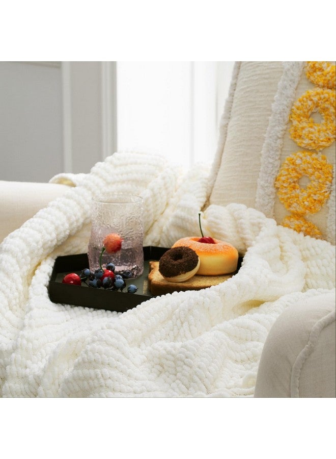 Bedsure Bedsure Cream Throw Blankets for Couch - Textured Chunky Knit Woven Chenille Blanket - Super Soft, Warm Decorative Boho Throw with Tassels for Bed, Sofa and Living Room Decor, Ivory, 50x60 Inches  - Image 3