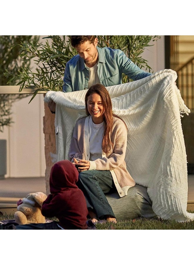 Bedsure Bedsure Cream Throw Blankets for Couch - Textured Chunky Knit Woven Chenille Blanket - Super Soft, Warm Decorative Boho Throw with Tassels for Bed, Sofa and Living Room Decor, Ivory, 50x60 Inches  - Image 1