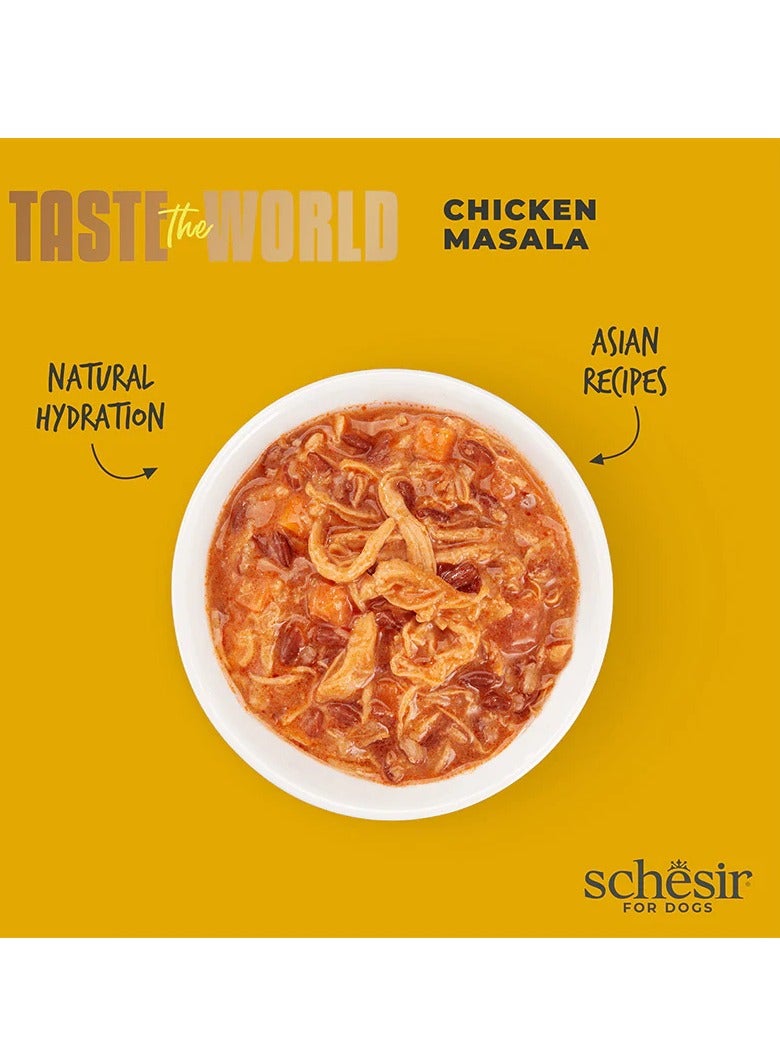 شيسر مجموعة من 12 قطعة من مرق الدجاج ماسالا تيست ذا وورلد - علبة 150 جرام، طعام رطب كامل ومتوازن للكلاب البالغة - Image 3