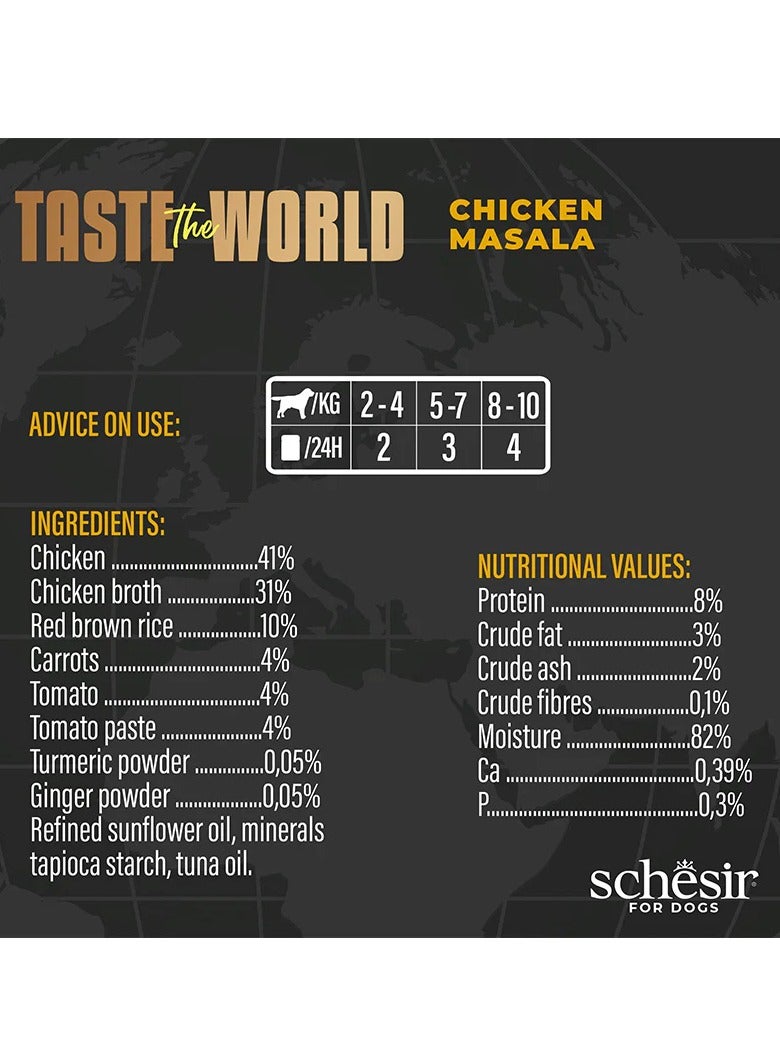 شيسر مجموعة من 12 قطعة من مرق الدجاج ماسالا تيست ذا وورلد - علبة 150 جرام، طعام رطب كامل ومتوازن للكلاب البالغة - Image 4