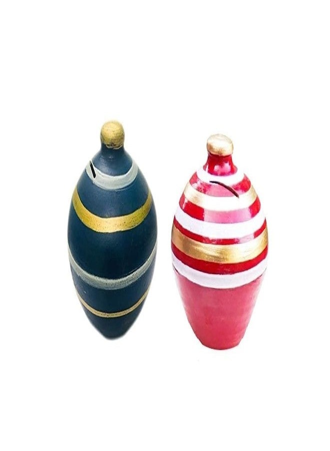 Craft Park Terracotta Clay Gullak, Money Bank,Piggy Bank Color - Red & Blue (Pack of 2 pics) - Image 1