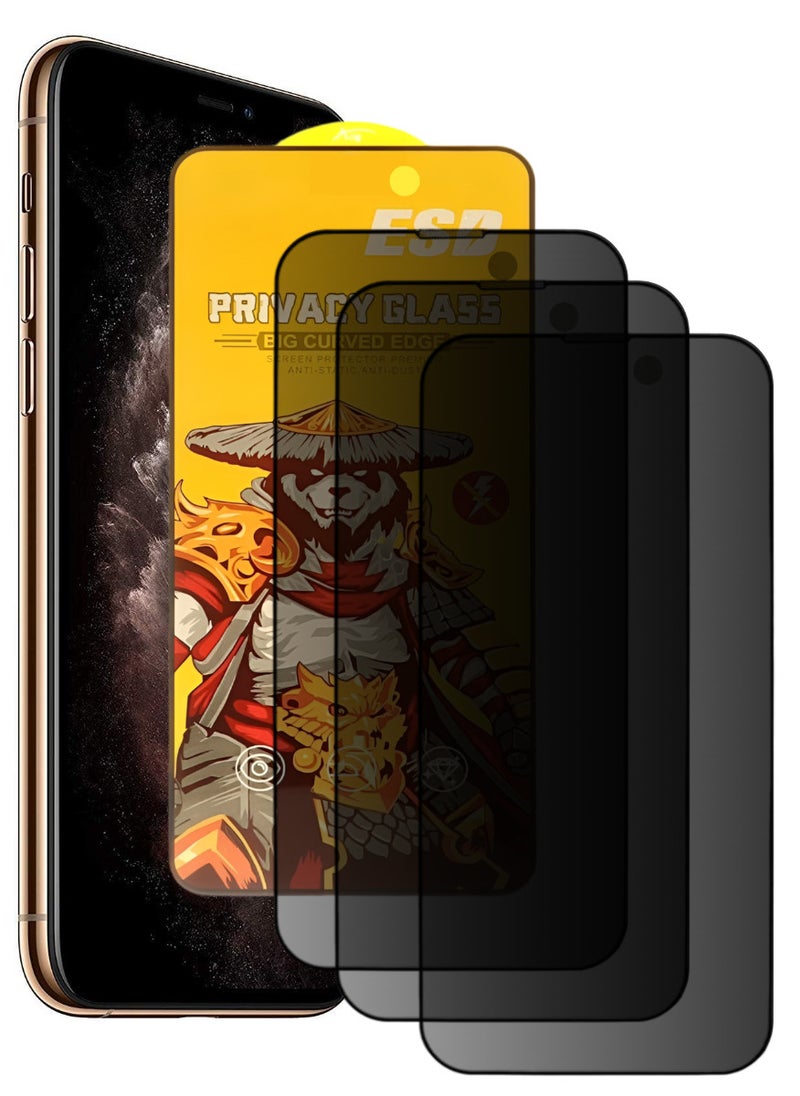 ESD 3 Pieces Tempered Dustproof Privacy Glass Screen Protector Compatible For iPhone 11 Pro Max - Image 1