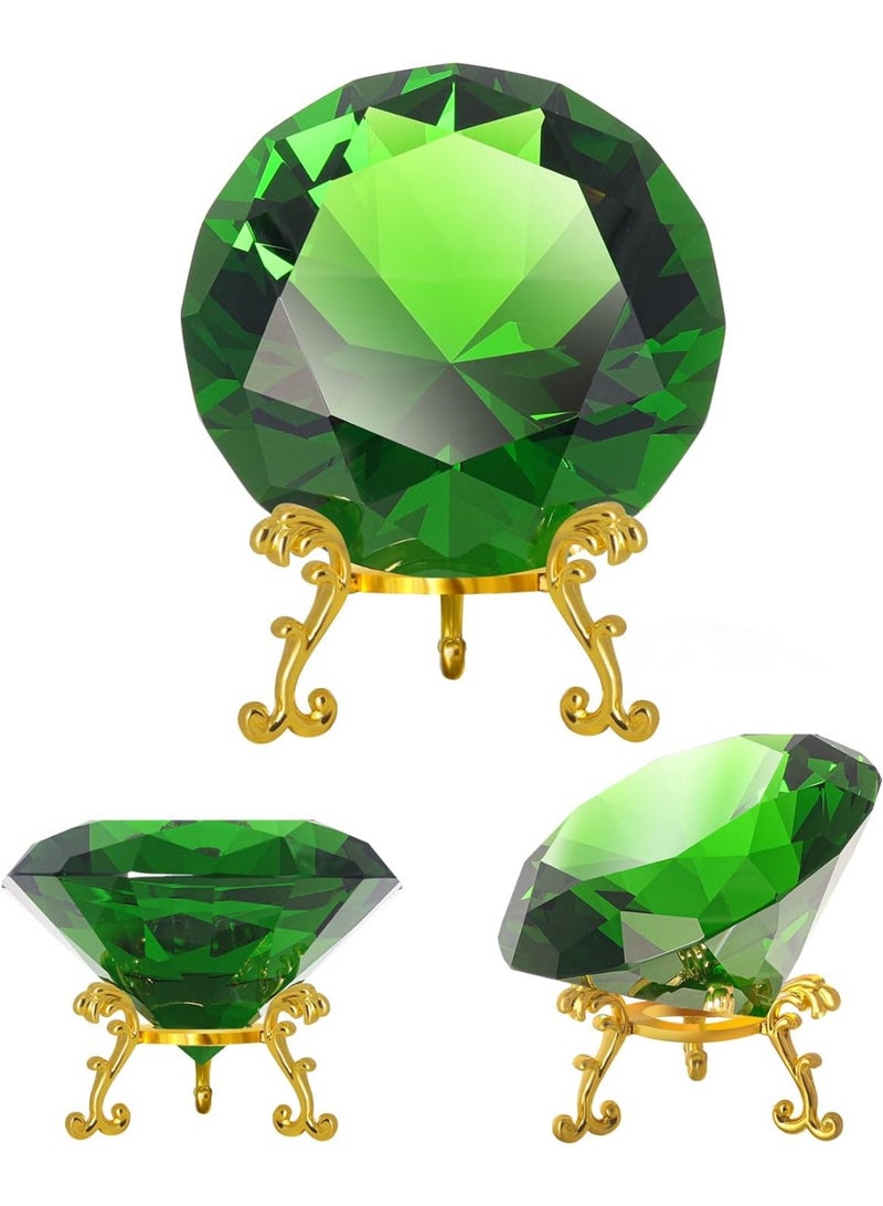 Crystal Diamond Paperweight, Backgrand for Nail Pictures, Hedgehog Chaos Emerald, Big Fake Diamond with Gold Metal Base (Green, 100mm) - Image 3