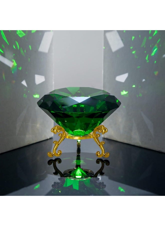 Crystal Diamond Paperweight, Backgrand for Nail Pictures, Hedgehog Chaos Emerald, Big Fake Diamond with Gold Metal Base (Green, 100mm) - Image 1