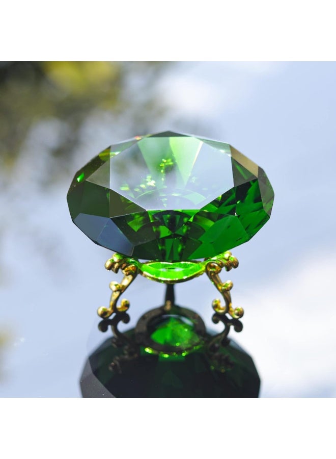 Crystal Diamond Paperweight, Backgrand for Nail Pictures, Hedgehog Chaos Emerald, Big Fake Diamond with Gold Metal Base (Green, 100mm) - Image 2