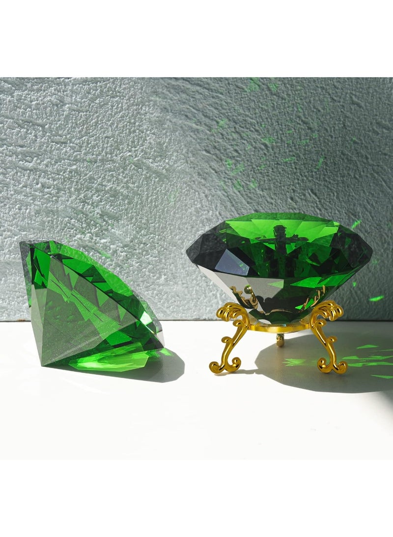 Crystal Diamond Paperweight, Backgrand for Nail Pictures, Hedgehog Chaos Emerald, Big Fake Diamond with Gold Metal Base (Green, 100mm) - Image 5