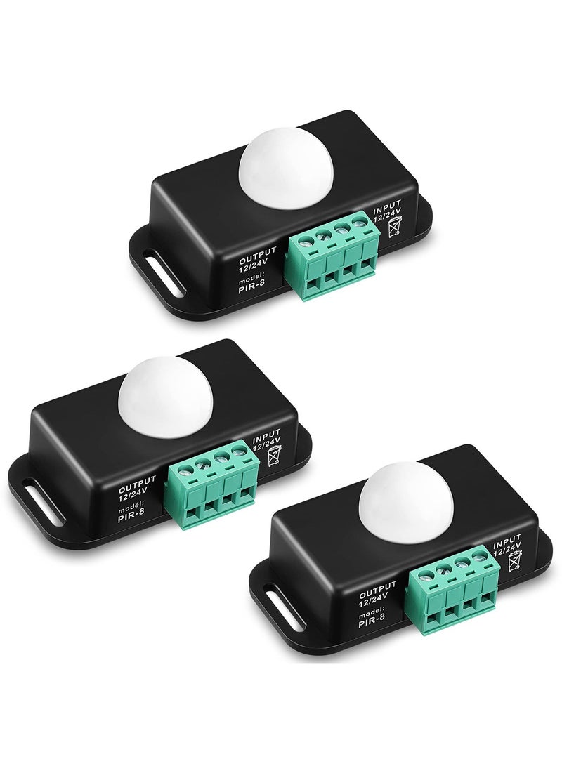 3 Packs 12 V 24 PIR Sensor Adjustable LED c Black Infrared Motion Detector Body Sensing Light Switch Controller with Embedded Probes for Flexible Strip Lights - Image 1