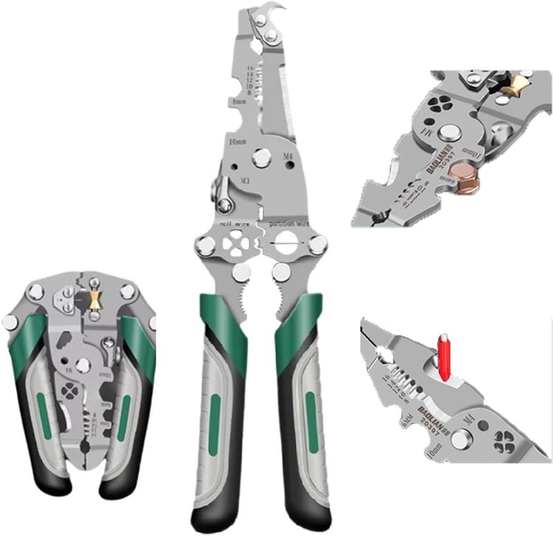 ELMVIA Multifunction Stainless Steel Wire StripperWire Crimping Tool Wire Cutter Wire Crimper Cable Stripper Wiring Tools and MultiFunction Hand Tool Green Wire Stripper - Image 1