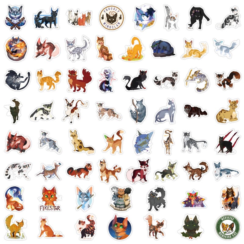 MINRAIN 60pcs Warriors Cat Stickers for Kids,Vinyl Waterproof Decal for Water Bottle Laptop Toy Sticker for DIY Decorate Bumper Phone Hard Hat Kids Teens Gifts (Warriors cat) - Image 2