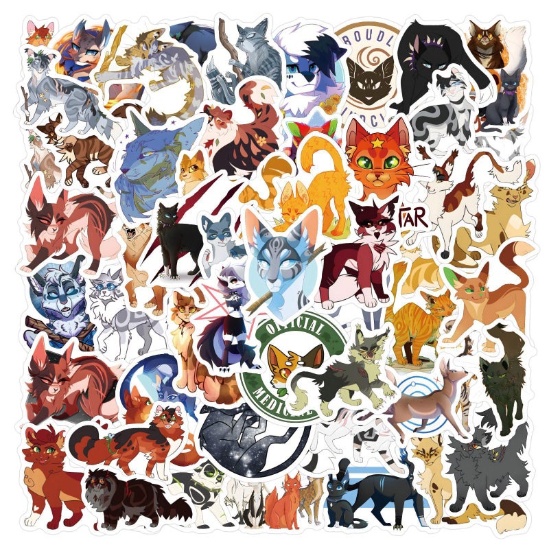 MINRAIN 60pcs Warriors Cat Stickers for Kids,Vinyl Waterproof Decal for Water Bottle Laptop Toy Sticker for DIY Decorate Bumper Phone Hard Hat Kids Teens Gifts (Warriors cat) - Image 1