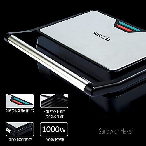 iBELL SM1515 Sandwich Maker with Floating Hinges, 1000Watt, Panini/Grill/Toast (Black) - Image 3