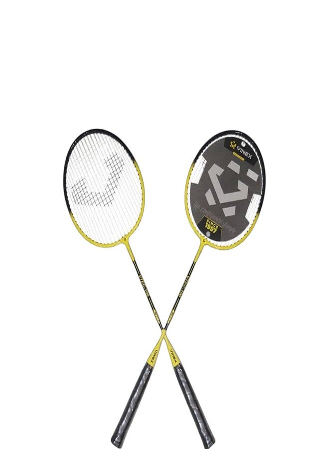 Vinex VTEC 100 Aluminium Badminton Racquet (Pack of 2) | Lightweight & Durable Racket | Ideal for Beginners & Casual Play | Includes 2 Racquet Bags | Yellow & Black - Image 1