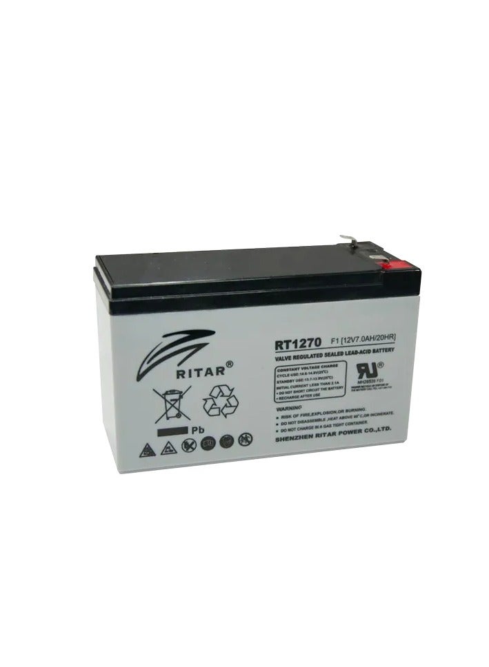Ritar Lead Acid Battery, RT1270, 12V, 7 Ah - Image 1