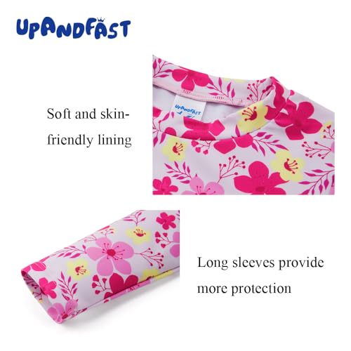 upandfast Little Girls Swimsuits Two Pieces Swimwears Rash Guard Set Long Sleeve UPF 50+ Bathing Suit (Pink Flower, 8 Years) - Image 5