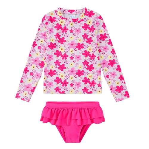 upandfast Little Girls Swimsuits Two Pieces Swimwears Rash Guard Set Long Sleeve UPF 50+ Bathing Suit (Pink Flower, 8 Years) - Image 1
