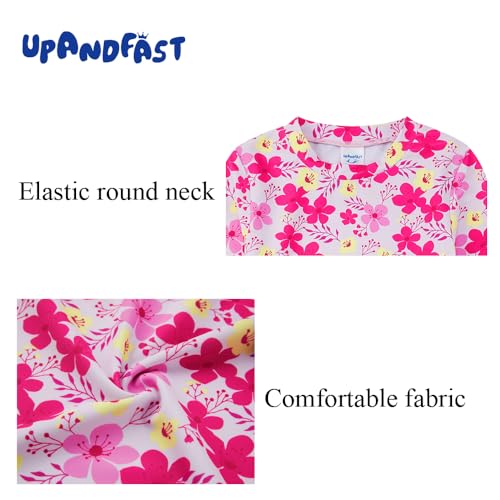 upandfast Little Girls Swimsuits Two Pieces Swimwears Rash Guard Set Long Sleeve UPF 50+ Bathing Suit (Pink Flower, 8 Years) - Image 4